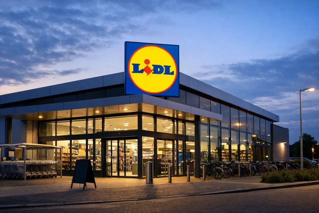 Lidl-filiaal in Heerenveen bij schemering