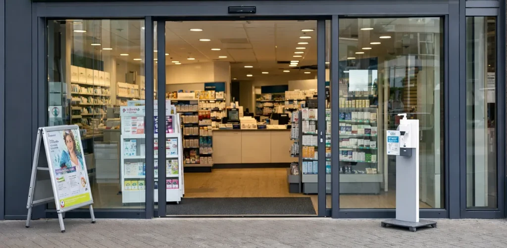 Vooraanzicht van een BENU apotheek in Heerenveen