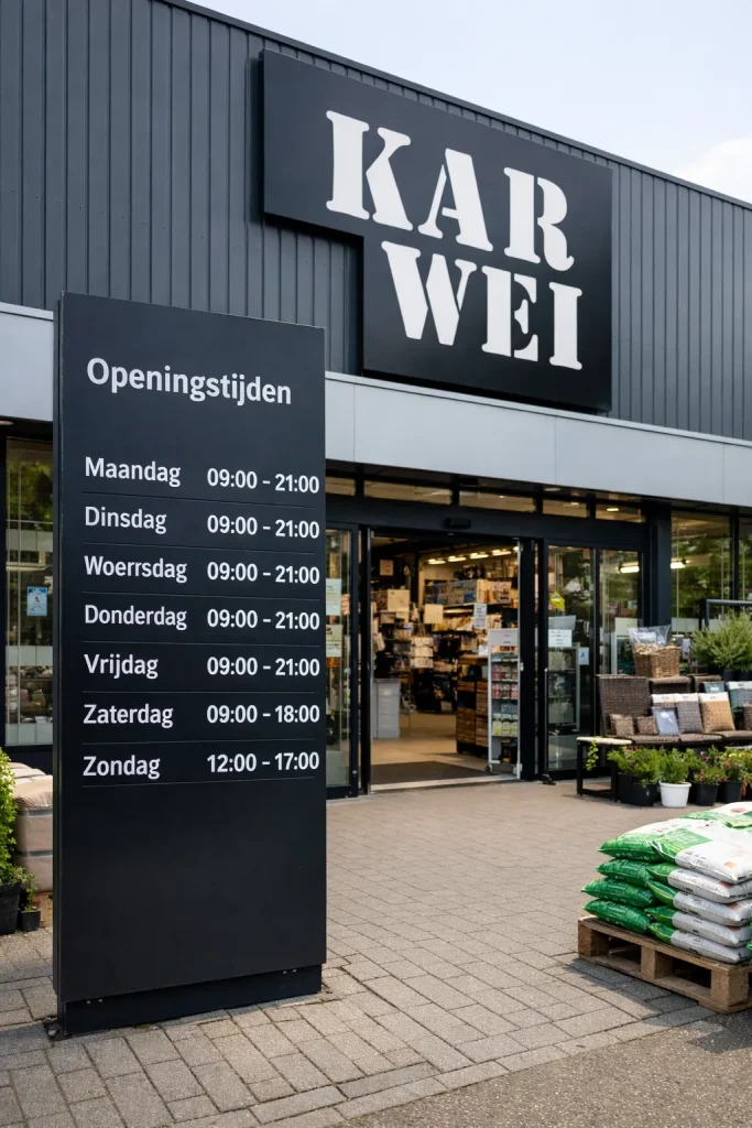 Karwei winkel met openingstijdenbord in Heerenveen