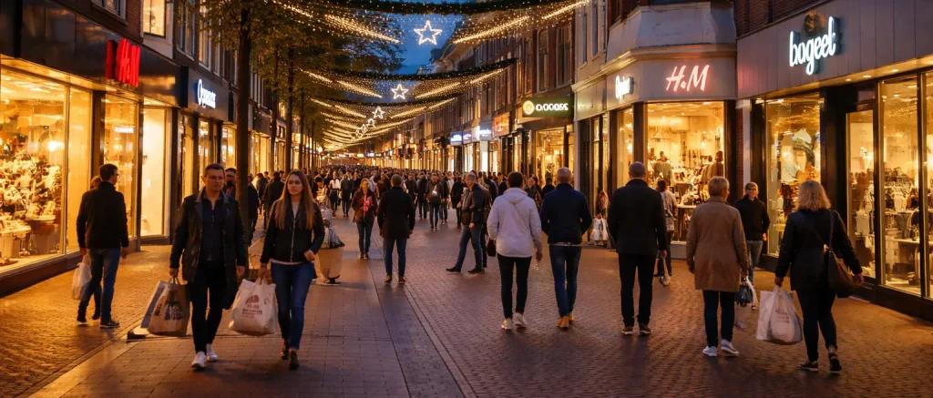 Winkelstraat in Heerenveen tijdens koopavond.
